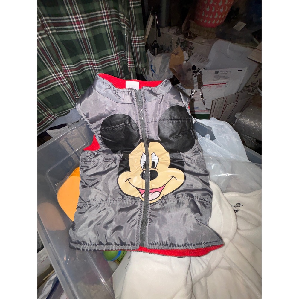 Disney Mickey Mouse Toddler Puffer Vest Gray Red Fleece Lined Size 4T Zip Up